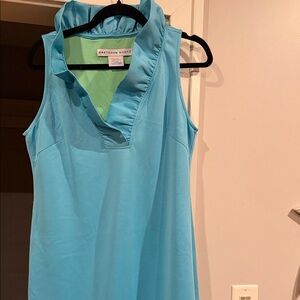 Gretchen Scott Aqua Jersey Ruffled V-Neck Sleeveless Dress